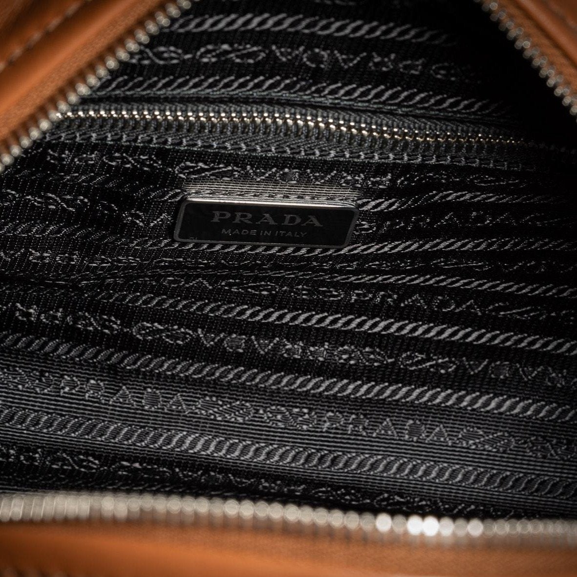 Prada Bowling Bag, Soft Calfskin, Cognac Leather, 12.5in