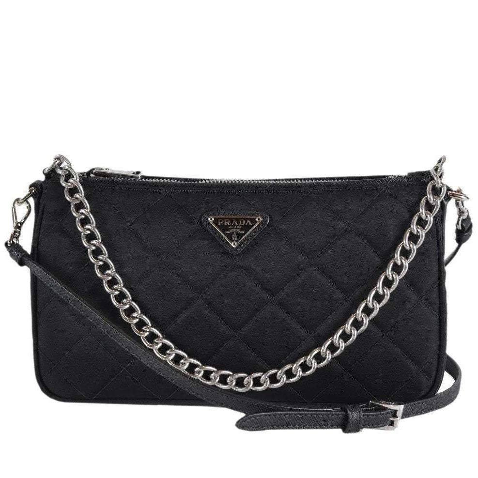 Prada Nylon Crossbody Bag, Black Quilted Triangle Logo