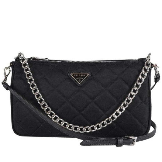 Prada Nylon Crossbody Bag, Black Quilted Triangle Logo