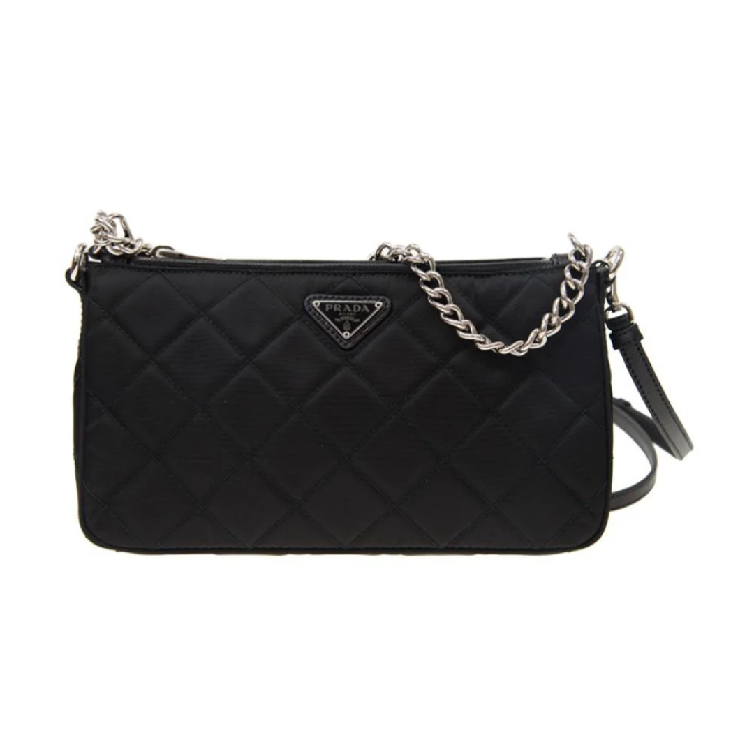 Prada Nylon Crossbody Bag, Black Quilted Triangle Logo