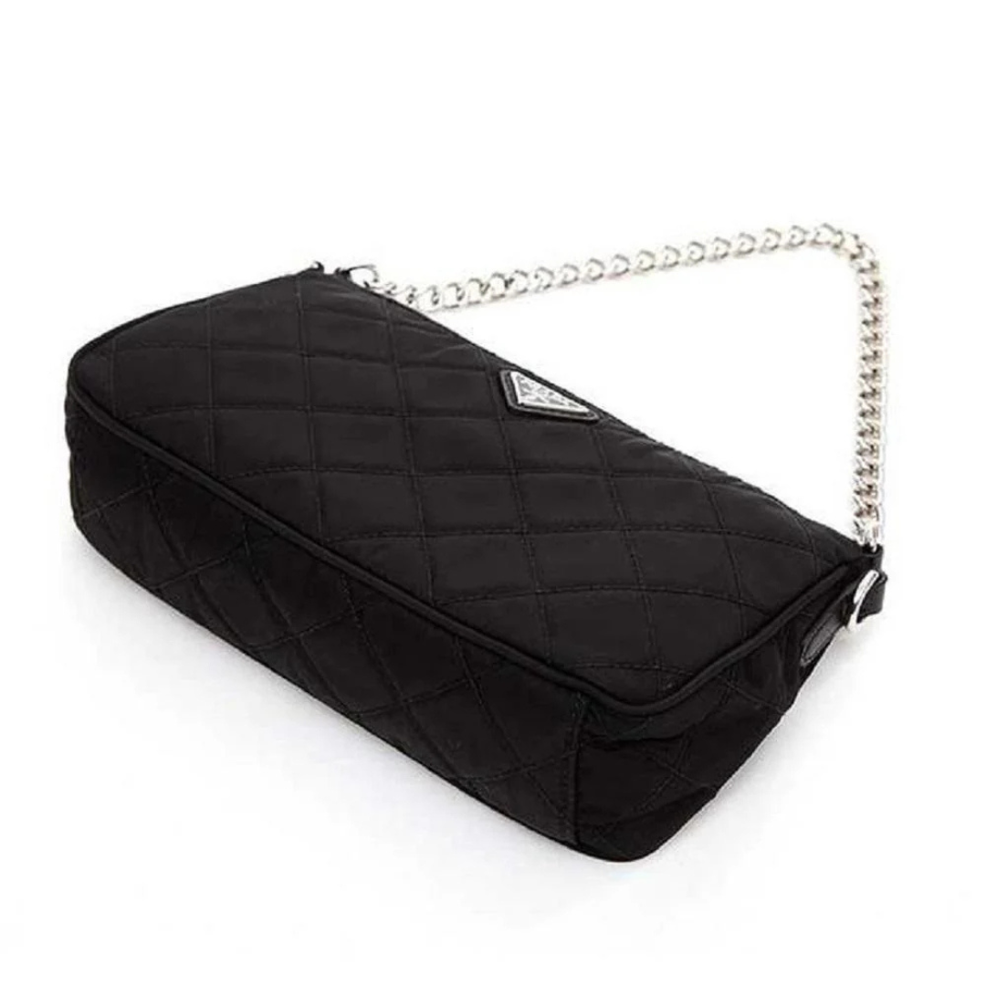 Prada Nylon Crossbody Bag, Black Quilted Triangle Logo