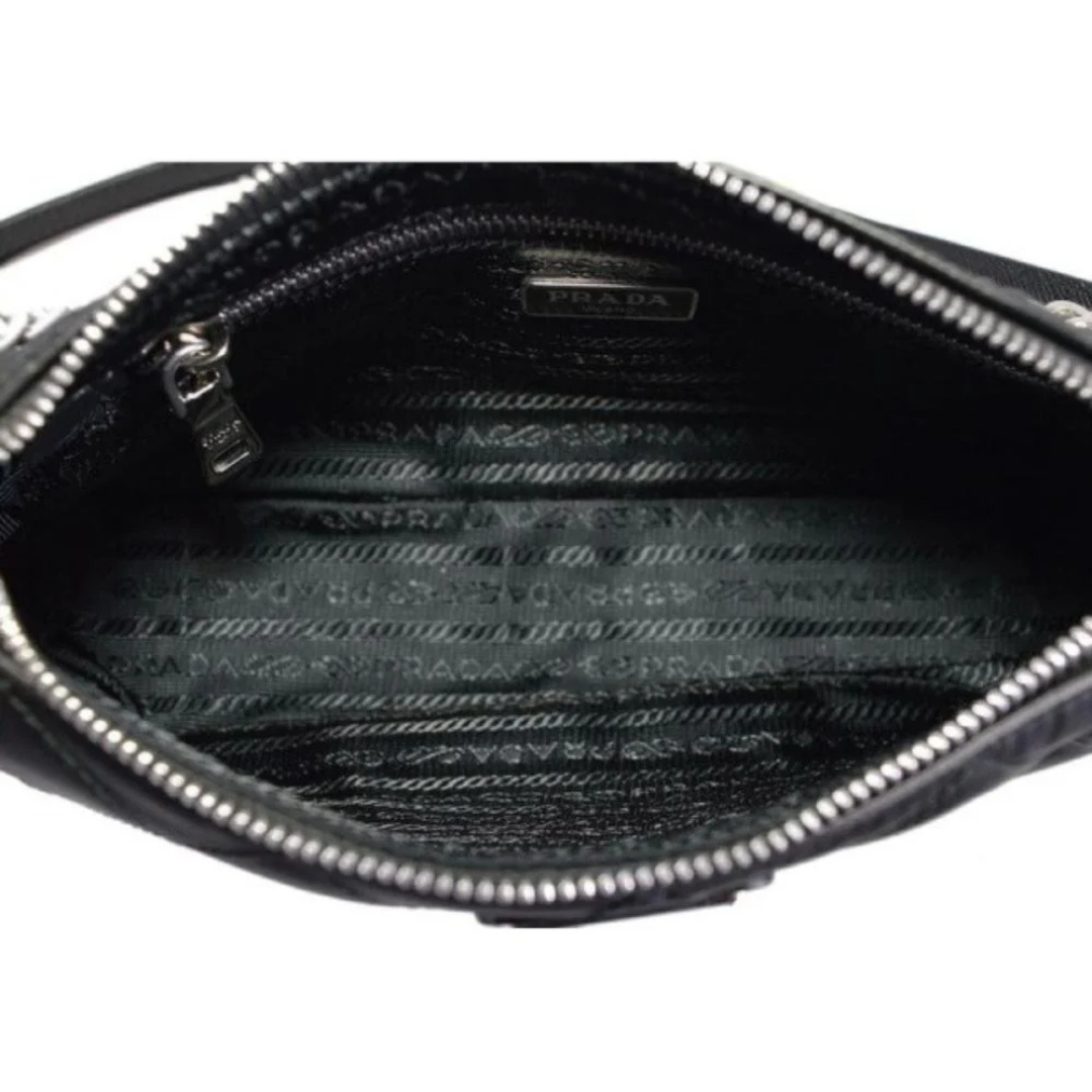 Prada Nylon Crossbody Bag, Black Quilted Triangle Logo