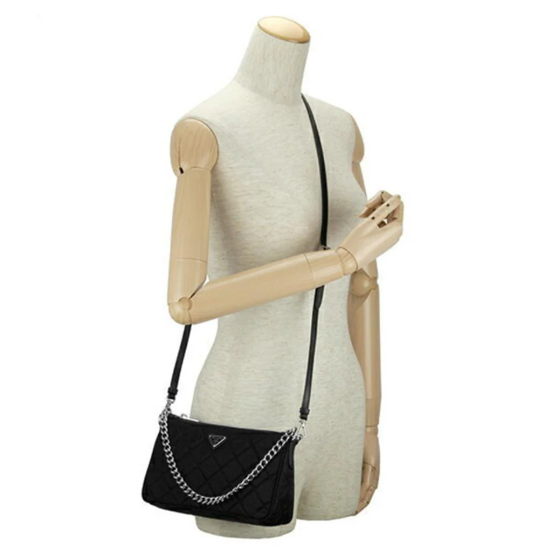 Prada Nylon Crossbody Bag, Black Quilted Triangle Logo