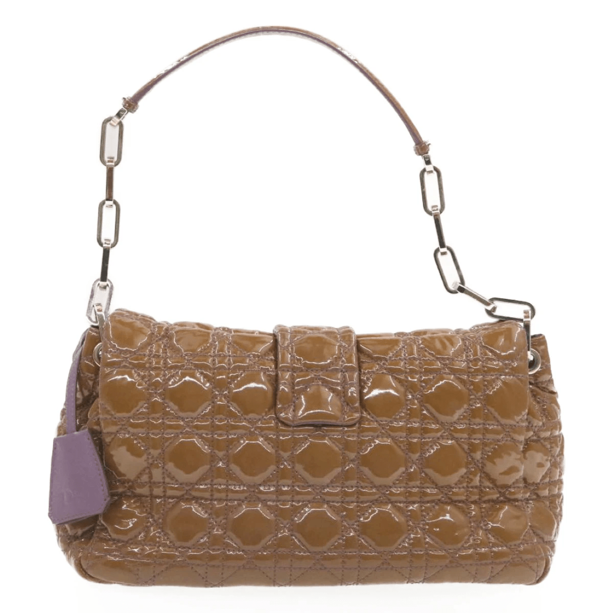 Dior Cannage Shoulder Bag, Patent Leather, Brown, 22cm