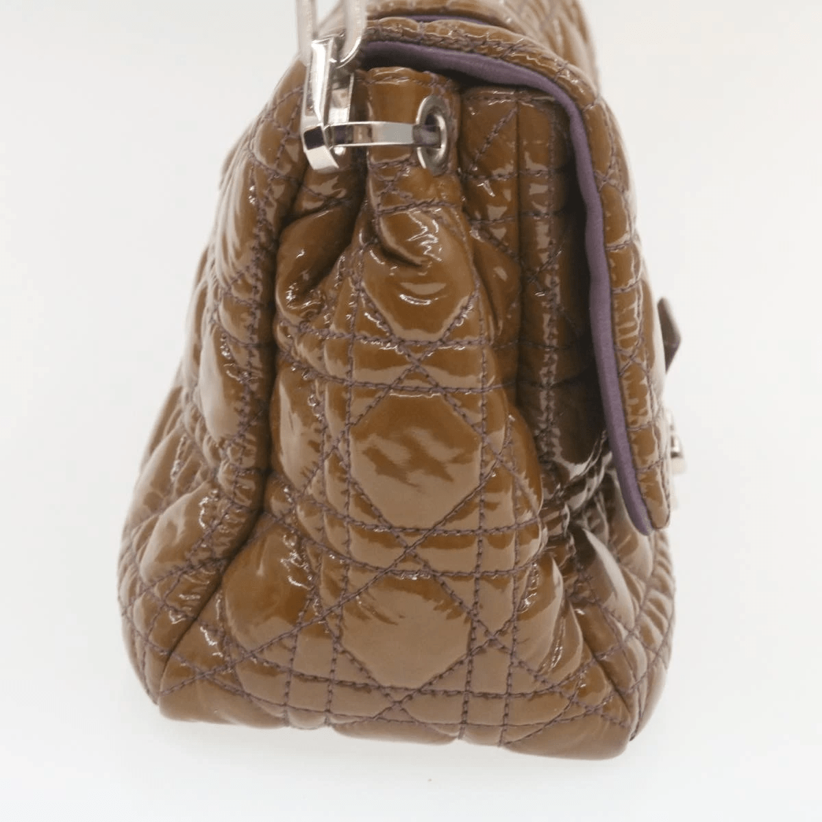 Dior Cannage Shoulder Bag, Patent Leather, Brown, 22cm