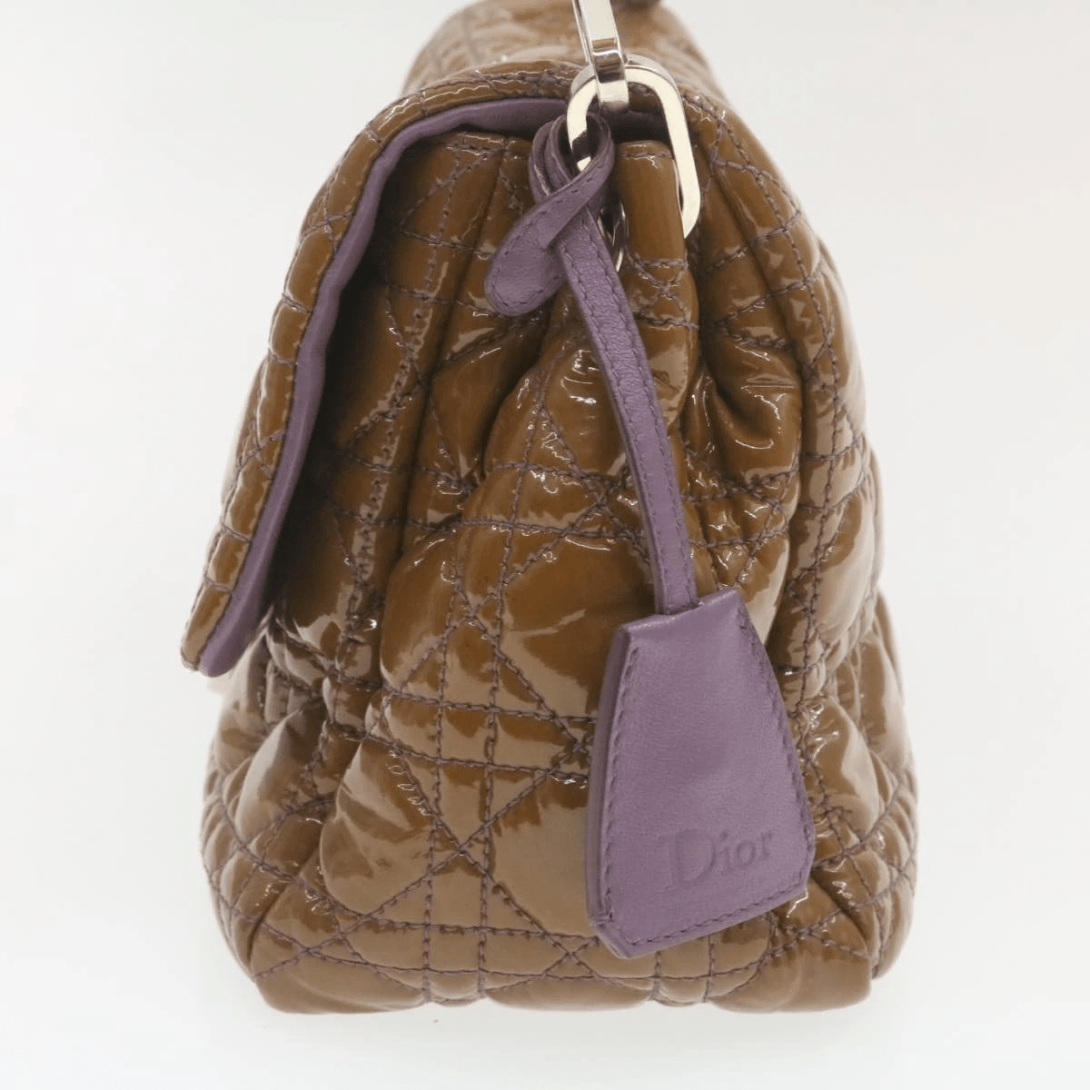 Dior Cannage Shoulder Bag, Patent Leather, Brown, 22cm