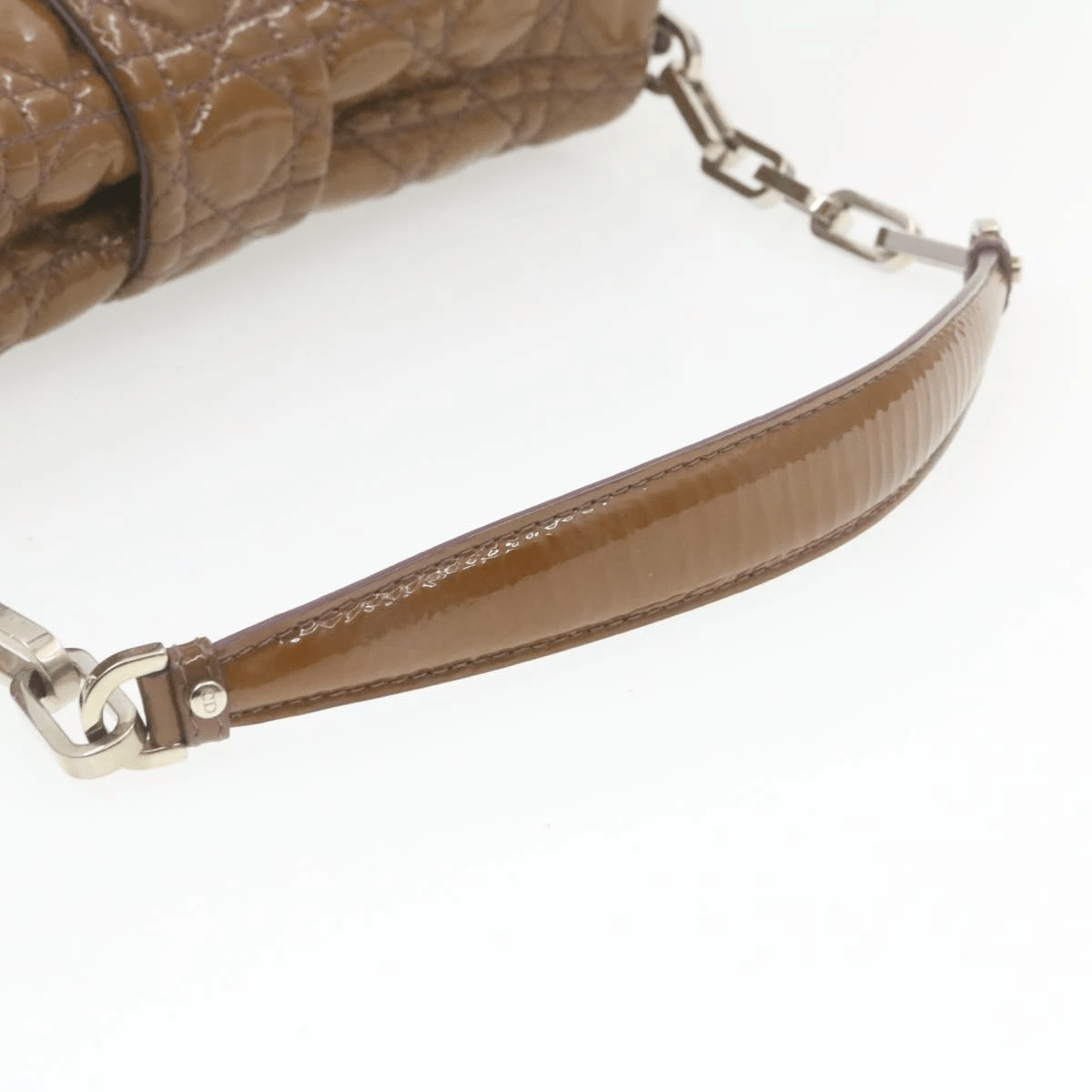 Dior Cannage Shoulder Bag, Patent Leather, Brown, 22cm