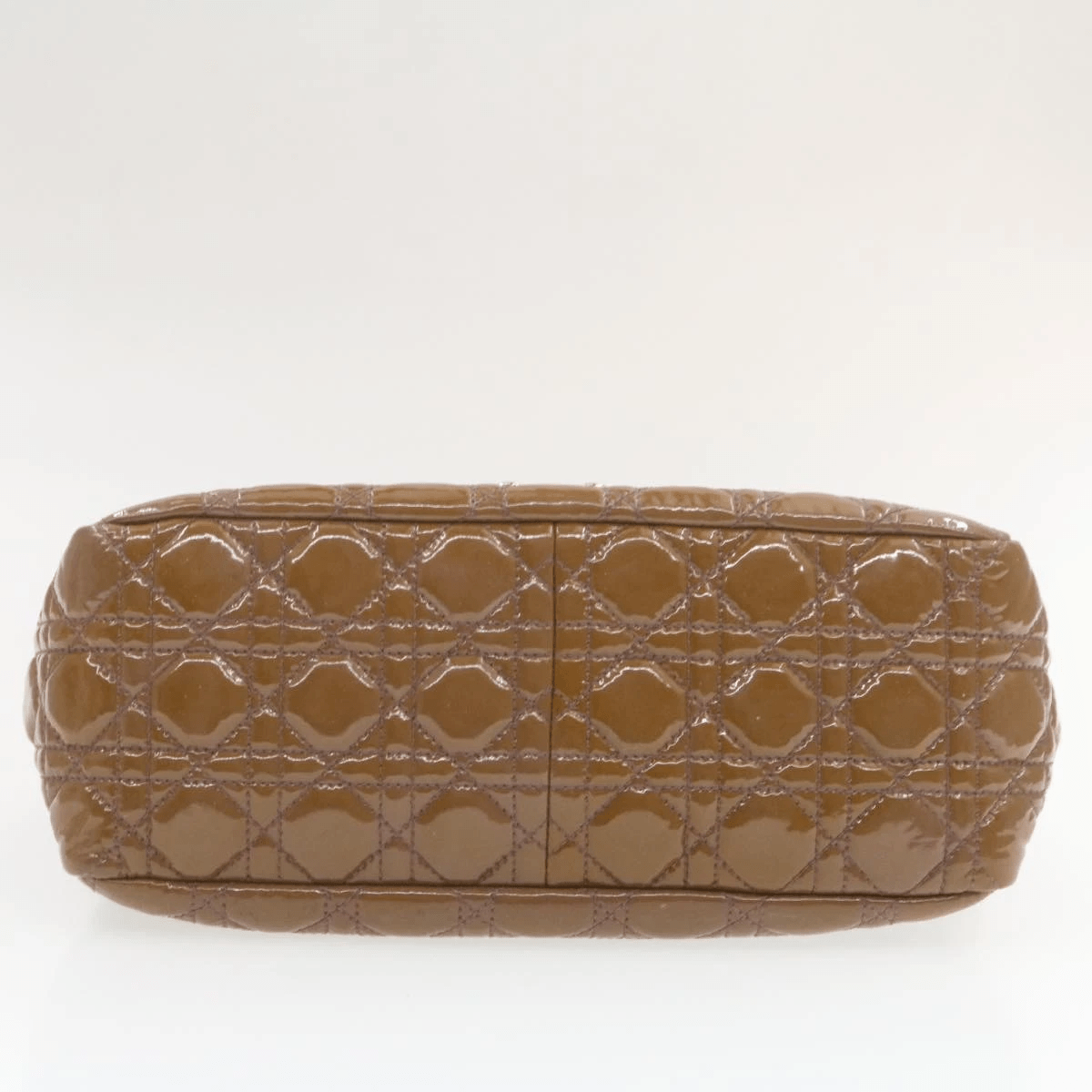 Dior Cannage Shoulder Bag, Patent Leather, Brown, 22cm