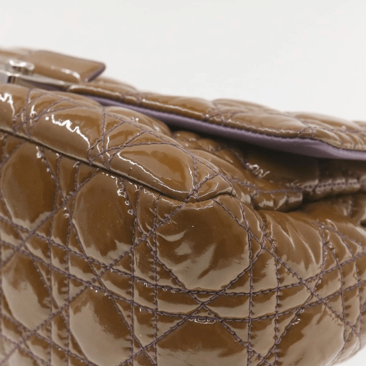 Dior Cannage Shoulder Bag, Patent Leather, Brown, 22cm