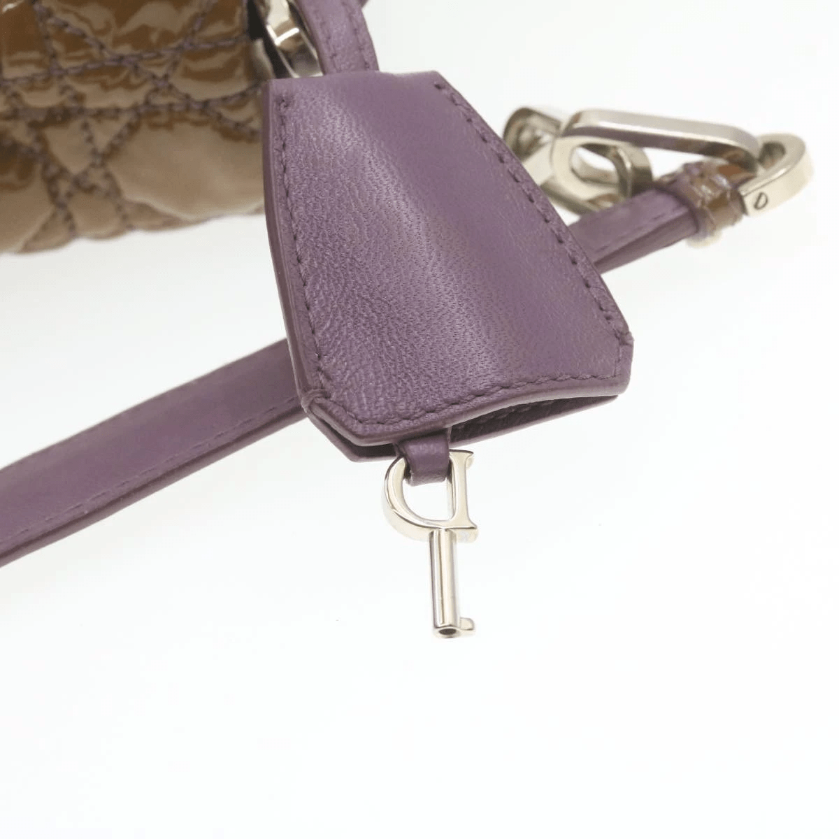 Dior Cannage Shoulder Bag, Patent Leather, Brown, 22cm