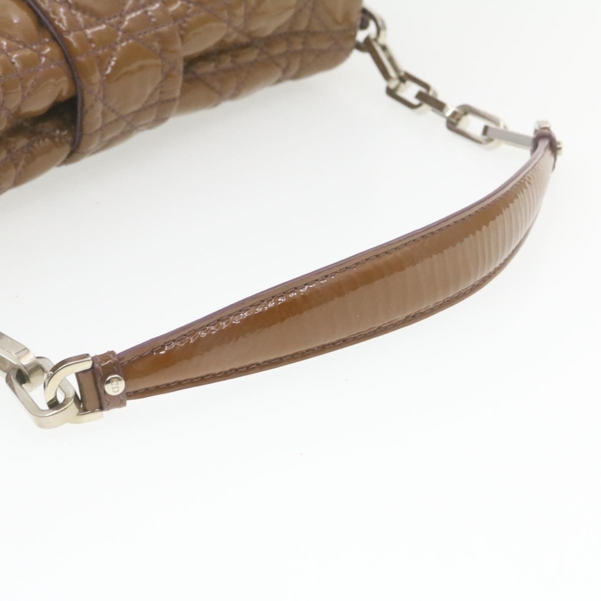 Dior Cannage Shoulder Bag, Patent Leather, Brown, 22cm