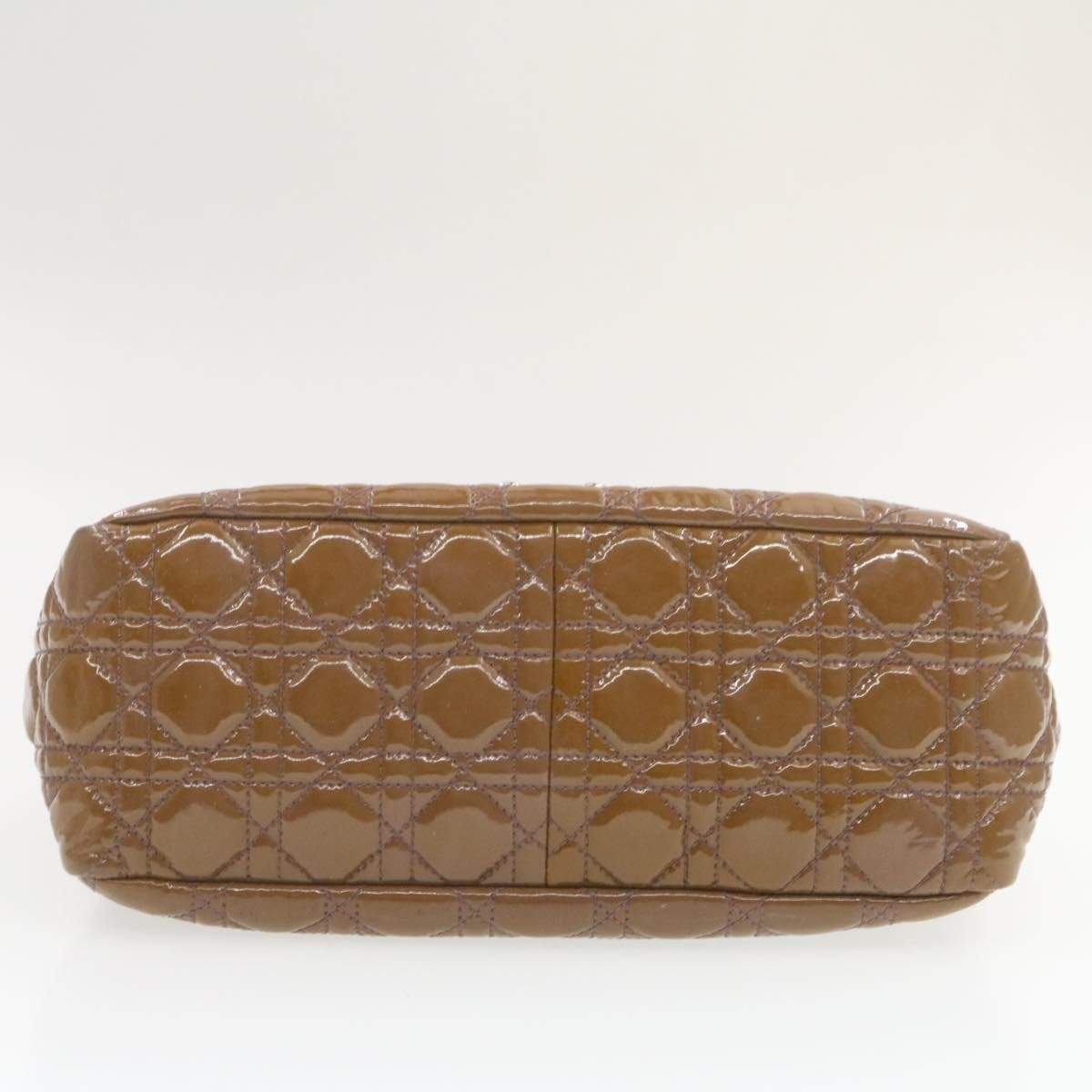 Dior Cannage Shoulder Bag, Patent Leather, Brown, 22cm