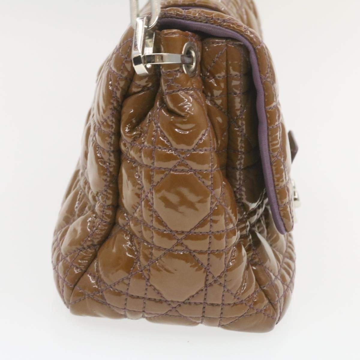 Dior Cannage Shoulder Bag, Patent Leather, Brown, 22cm