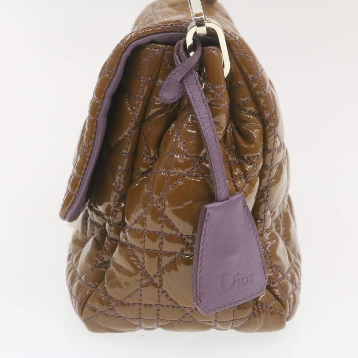 Dior Cannage Shoulder Bag, Patent Leather, Brown, 22cm