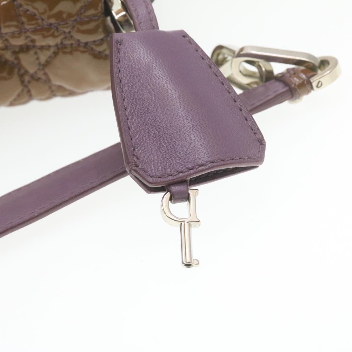 Dior Cannage Shoulder Bag, Patent Leather, Brown, 22cm
