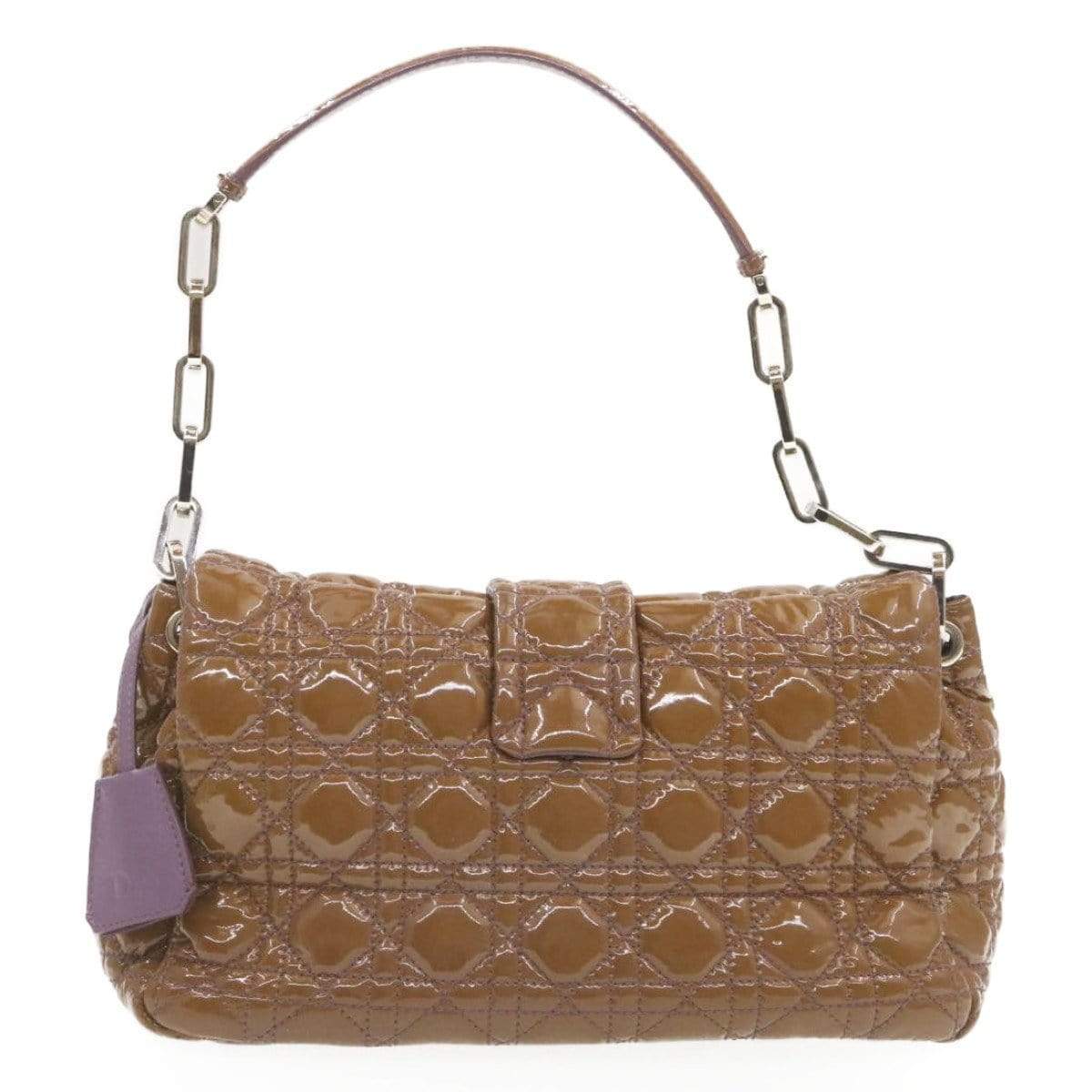 Dior Cannage Shoulder Bag, Patent Leather, Brown, 22cm