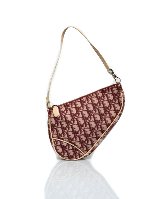 Red Designer Purse, Christian Dior Saddle Bag Coated Canvas