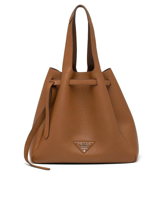 Prada Leather Tote, Metal Logo, Nappa Lining, 33cm