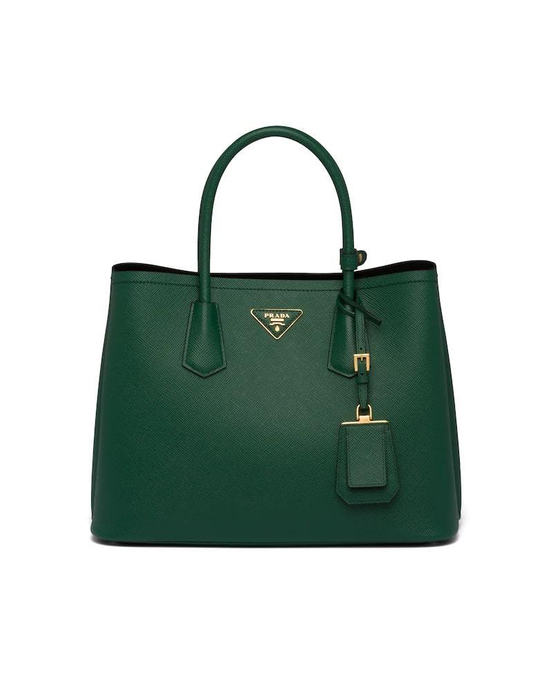 Prada Saffiano Double Bag, Medium Leather Tote, Gold Hardware