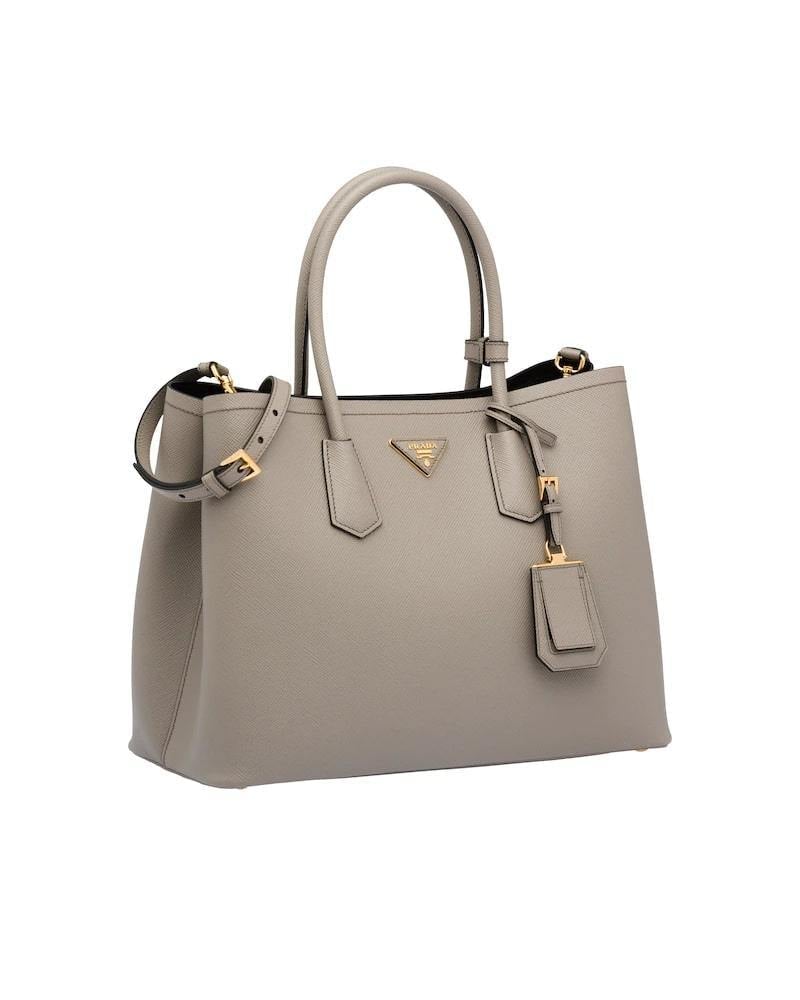 Prada Saffiano Double Bag, Medium Leather Tote, Gold Hardware
