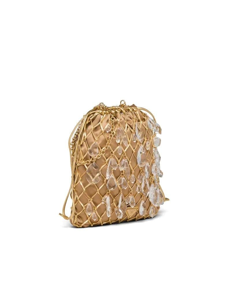 Prada Leather Mesh Clutch, Satin, Chain Strap