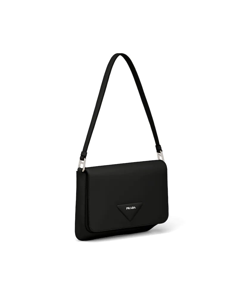 Brushed Leather Shoulder Bag, Prada Logo Flap, Nappa Lined