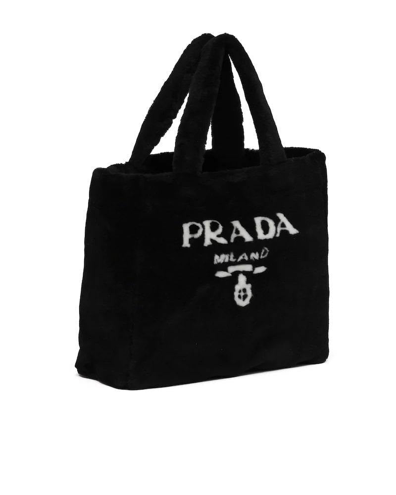Shearling Tote Bag, Prada Logo, Intarsia, Metal Hardware