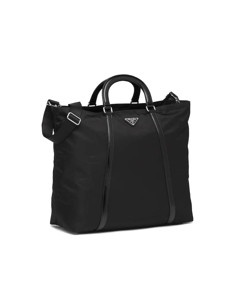 Prada Nylon Tote Bag, Large Leather Saffiano Accents