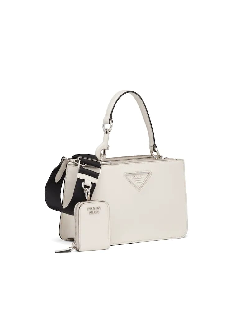 Prada Leather Handbag, Structured Shoulder Bag, Metal Logo