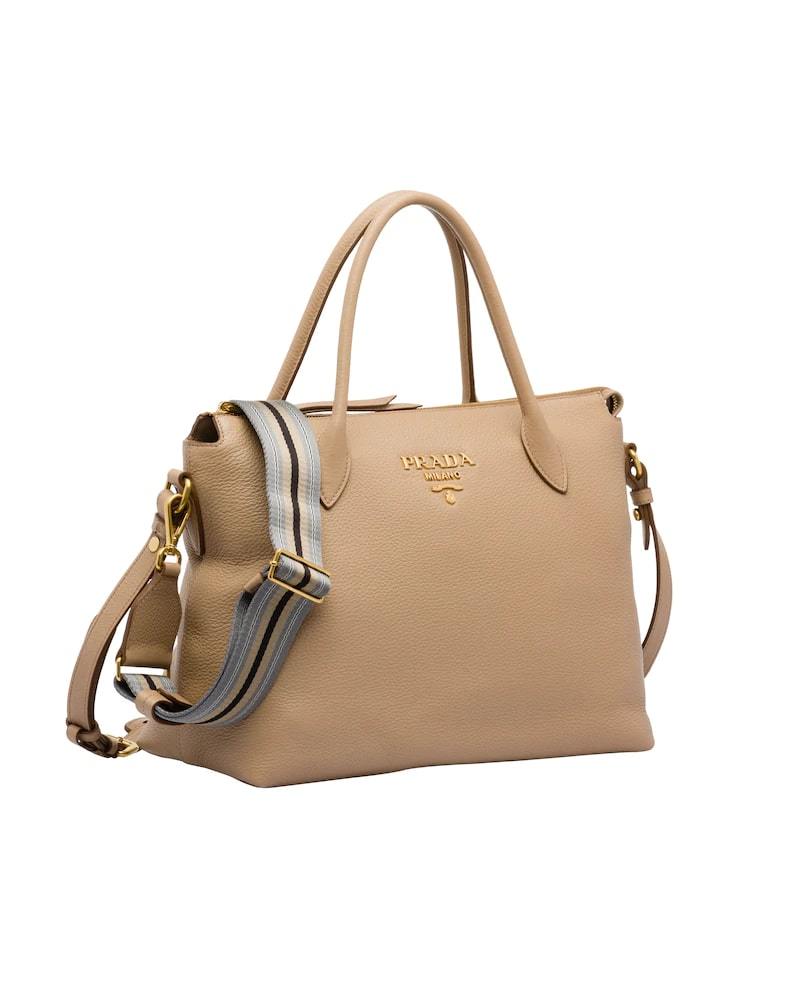 Prada Leather Handbag, Dual Strap, Adjustable, Zipper