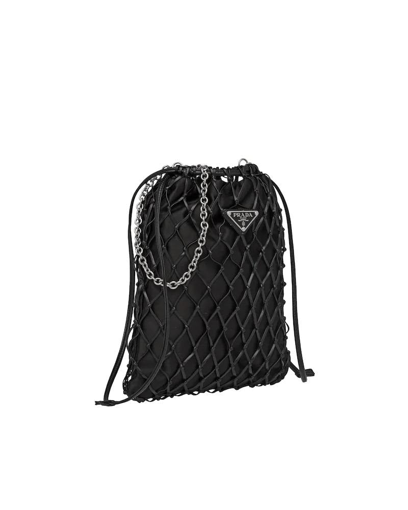 Mesh Shoulder Bag, Prada Fabric Clutch, Detachable Chain