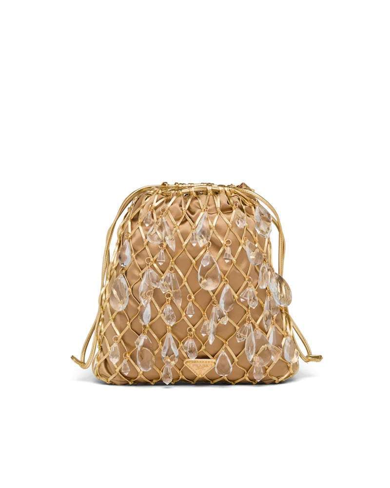 Prada Leather Mesh Clutch, Satin, Chain Strap