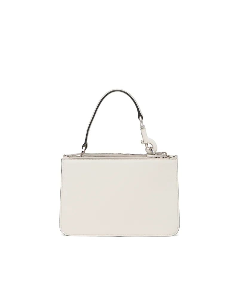 Prada Leather Handbag, Structured Shoulder Bag, Metal Logo