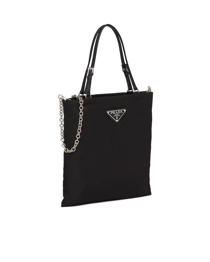 Prada Nylon Handbag, Chain Strap, Metal Logo