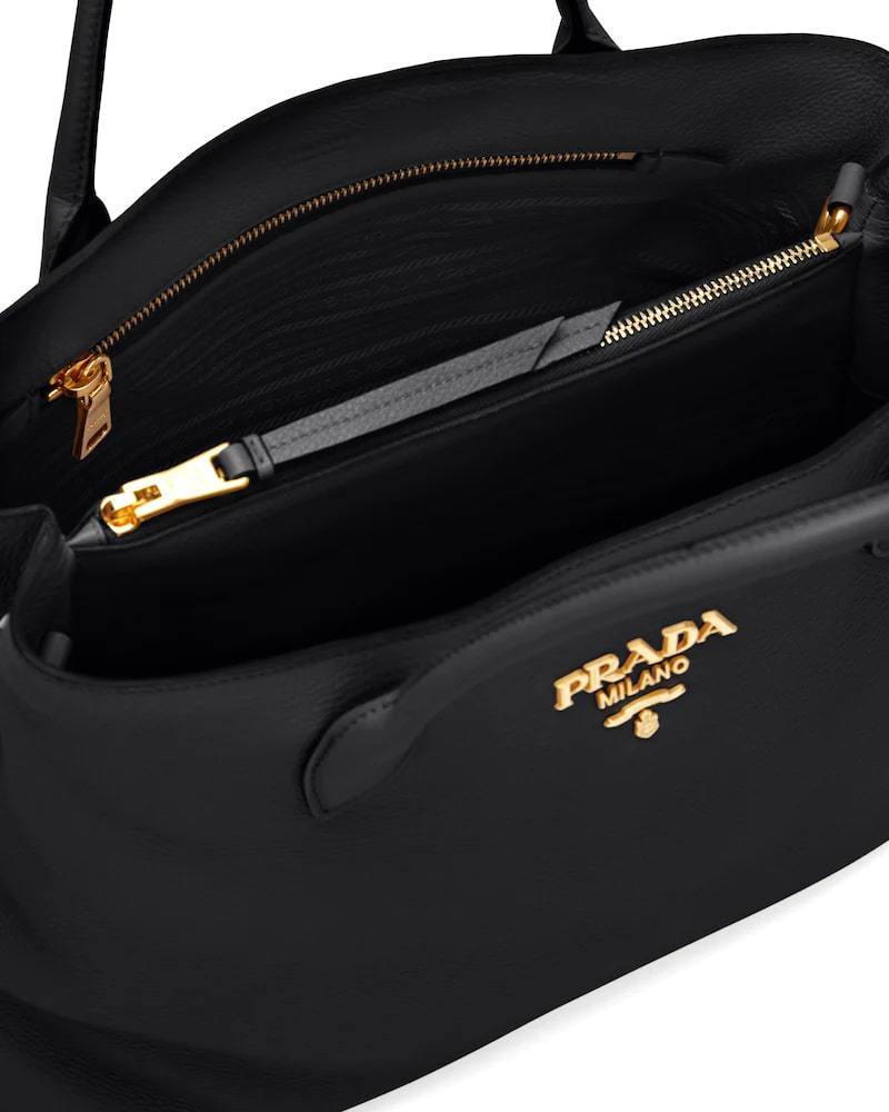 Prada Style Leather Handbag, Double Handle, Adjustable Strap