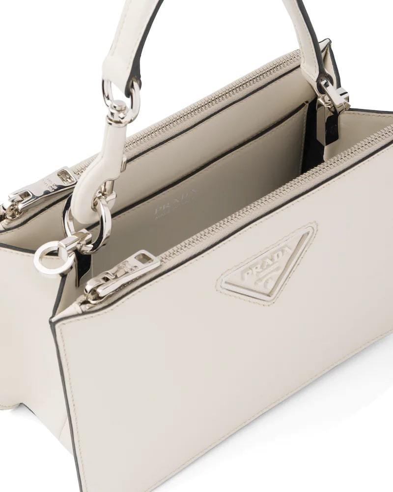 Prada Leather Handbag, Structured Shoulder Bag, Metal Logo