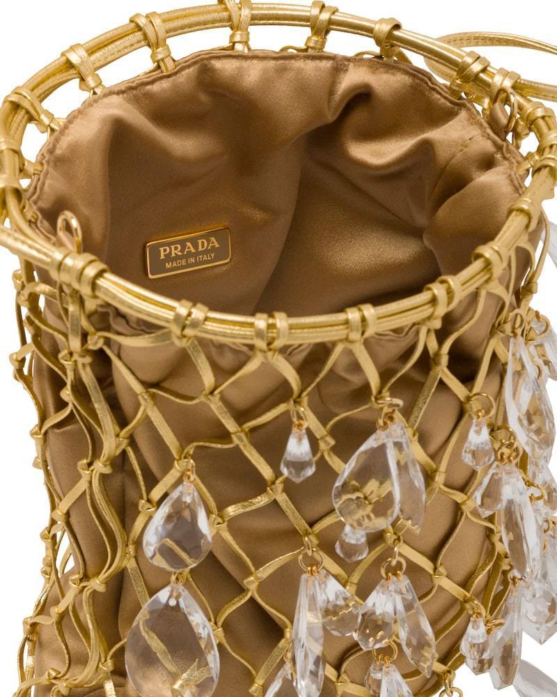Prada Leather Mesh Clutch, Satin, Chain Strap