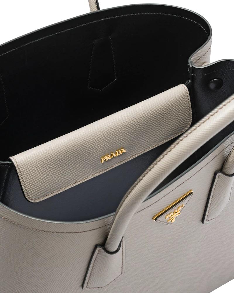 Prada Saffiano Double Bag, Medium Leather Tote, Gold Hardware