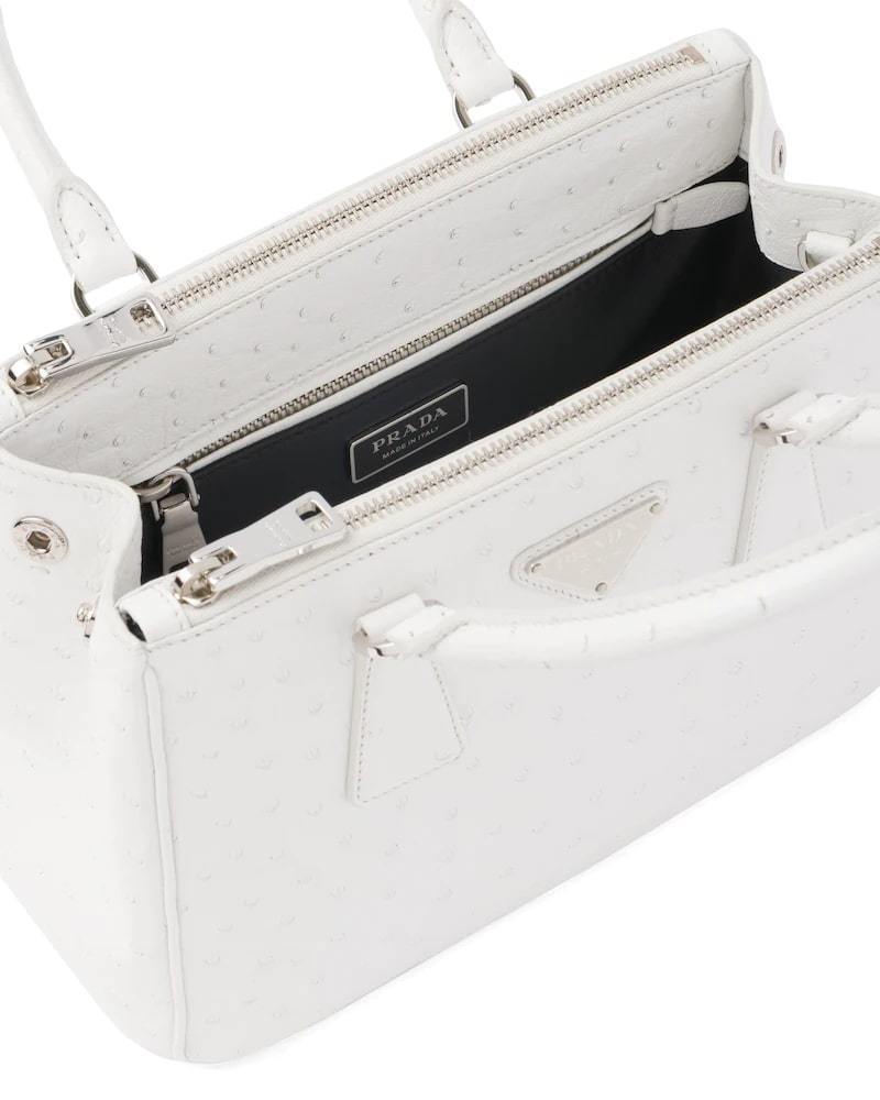 Prada Galleria Ostrich Bag, Small Leather Handbag, Designer