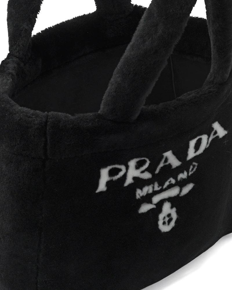 Shearling Tote Bag, Prada Logo, Intarsia, Metal Hardware