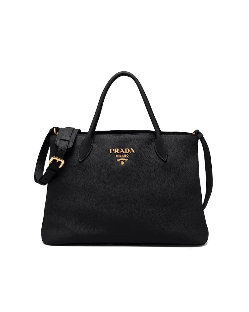 Prada Style Leather Handbag, Double Handle, Adjustable Strap