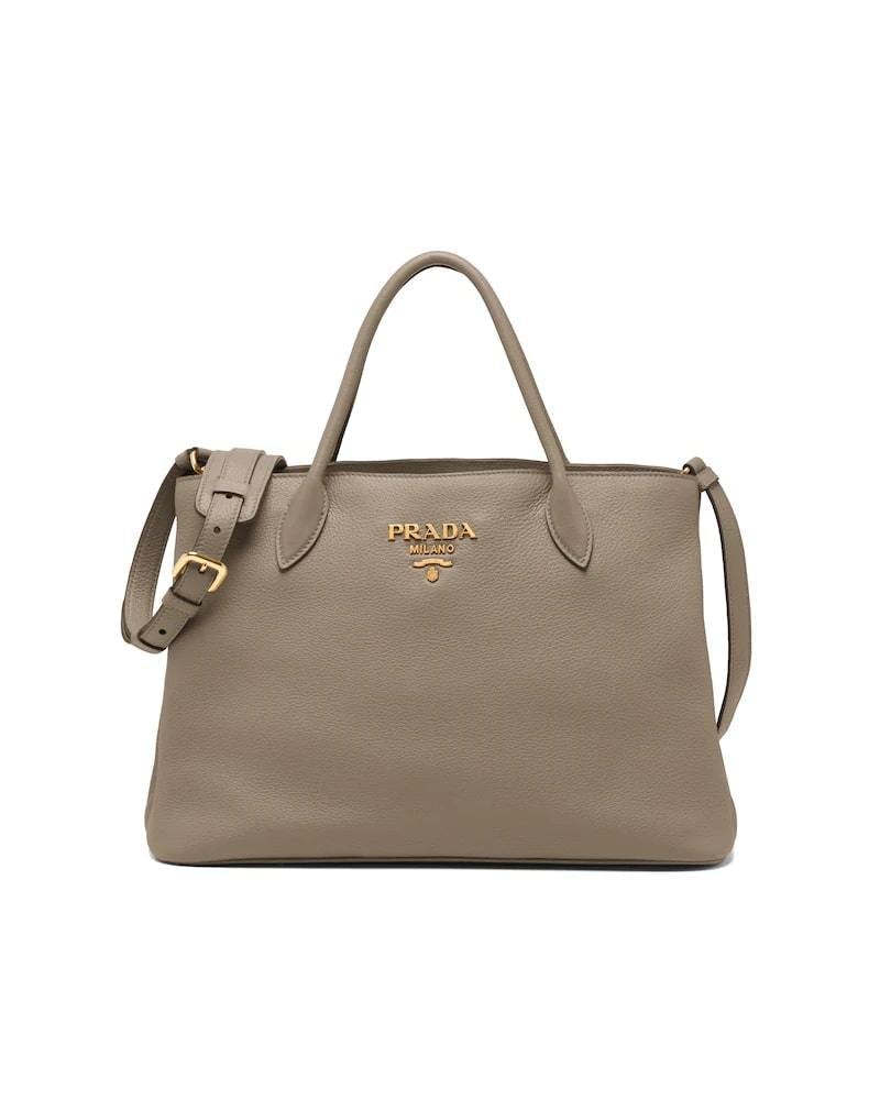 Prada Style Leather Handbag, Double Handle, Adjustable Strap