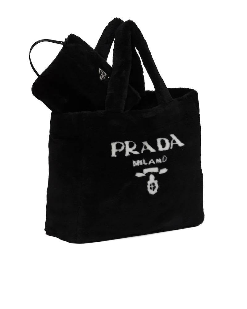 Shearling Tote Bag, Prada Logo, Intarsia, Metal Hardware