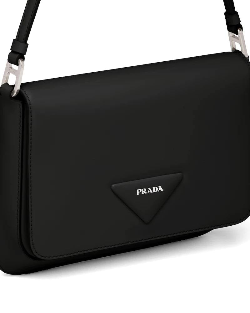 Brushed Leather Shoulder Bag, Prada Logo Flap, Nappa Lined