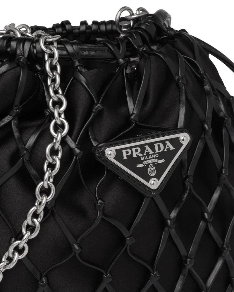 Mesh Shoulder Bag, Prada Fabric Clutch, Detachable Chain