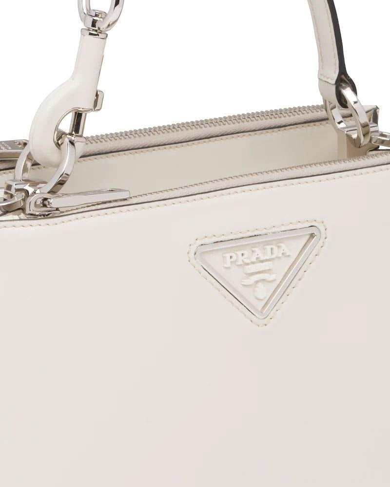 Prada Leather Handbag, Structured Shoulder Bag, Metal Logo