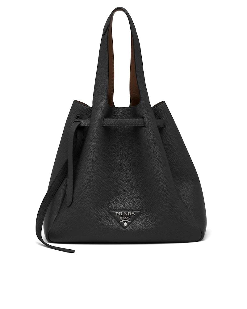 Prada Leather Tote, Metal Logo, Nappa Lining, 33cm