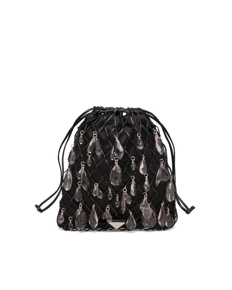 Prada Leather Mesh Clutch, Satin, Chain Strap
