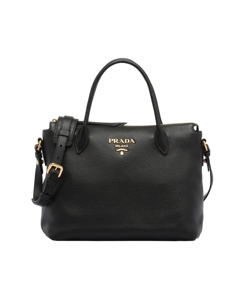Prada Leather Handbag, Dual Strap, Adjustable, Zipper