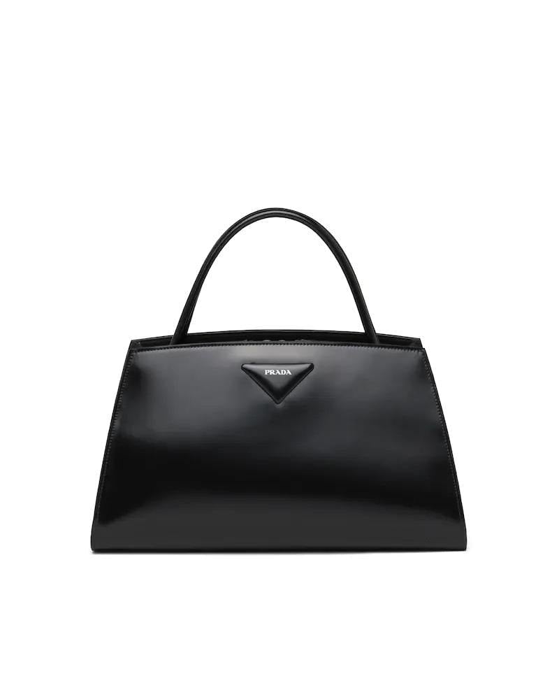 Brushed Leather Handbag, Prada Triangle Logo, 33cm